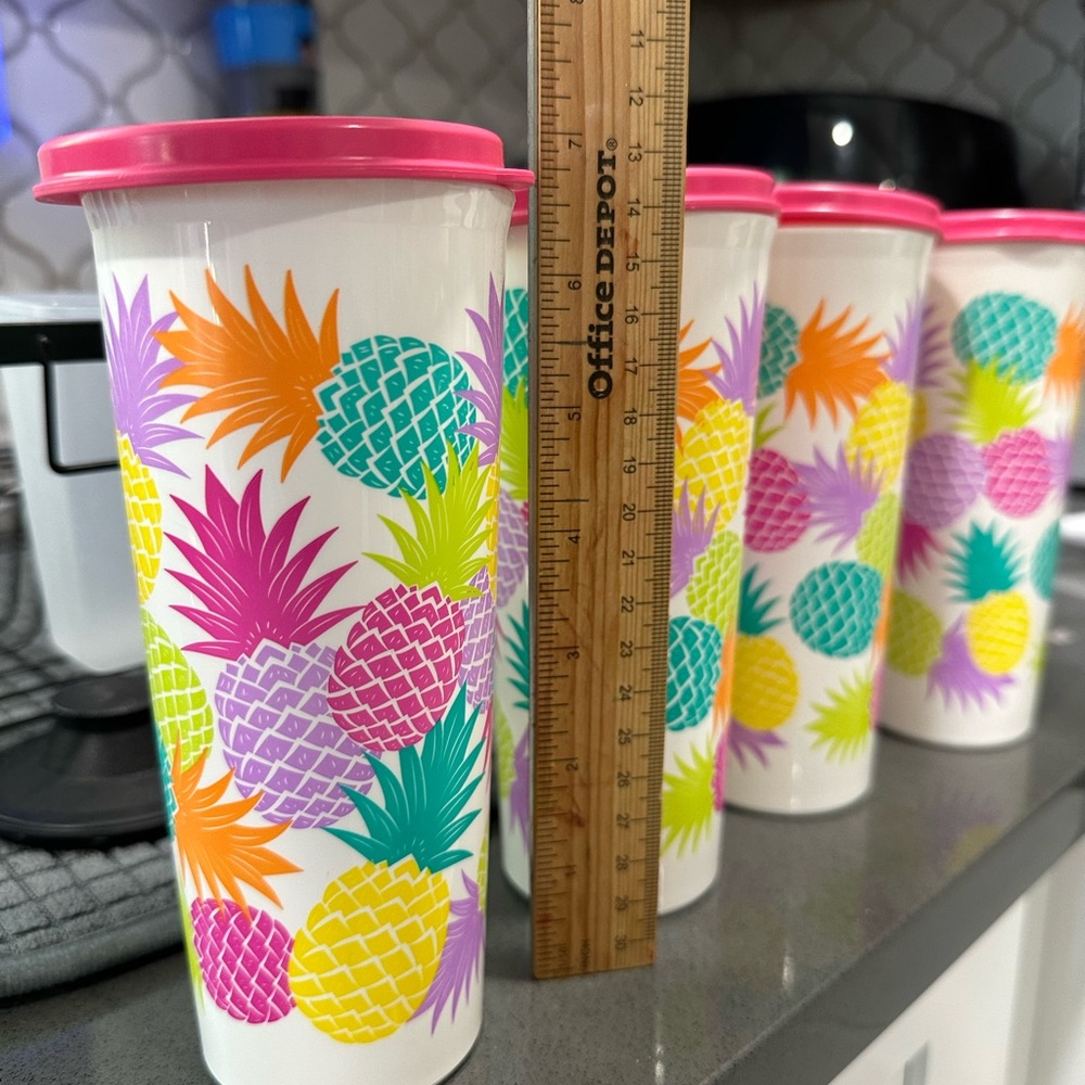 Tupperware Tropical Pineapple Tumblers - Pink, Yellow, Green, Blue